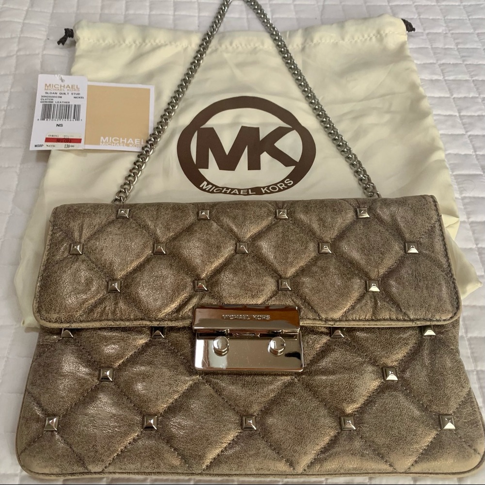 Michael Kors Sloan leather & stud clutch w chain